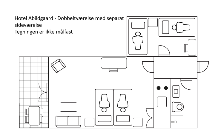 Indretningsskitse - Dobbeltværelse med separat sideværelse