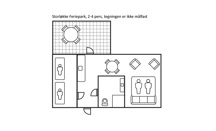 Indretningsskitse - Feriehuse for 2-4 personer