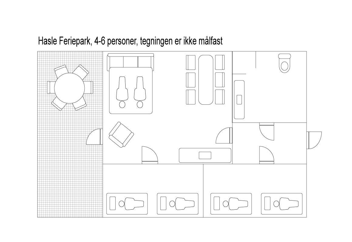 Innredningsskisse - Feriehus for 4-6 personer
