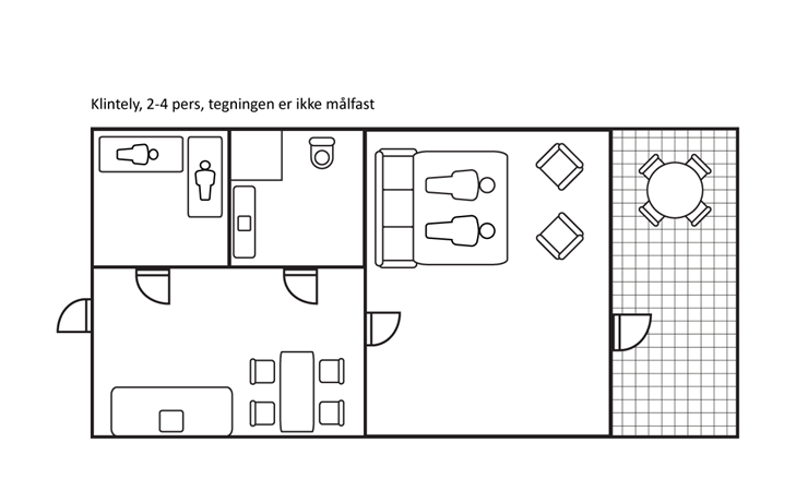 Indretningsskitse - Lejlighed for 2-4 personer