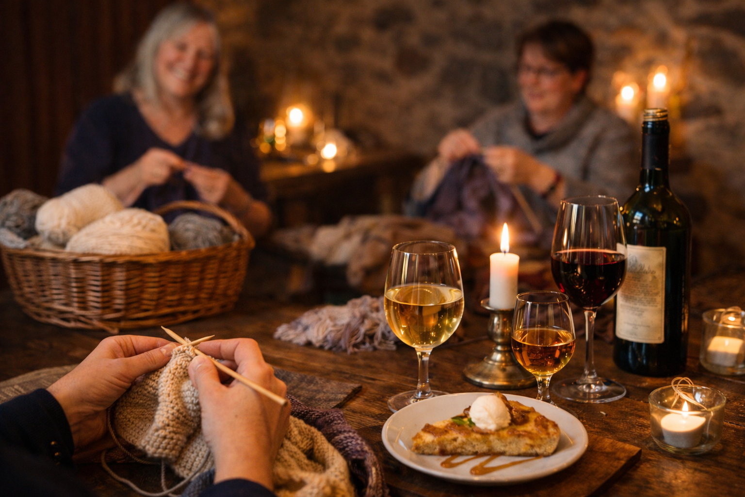 Glæd dig til en aften med strik, god vin og lækker mad